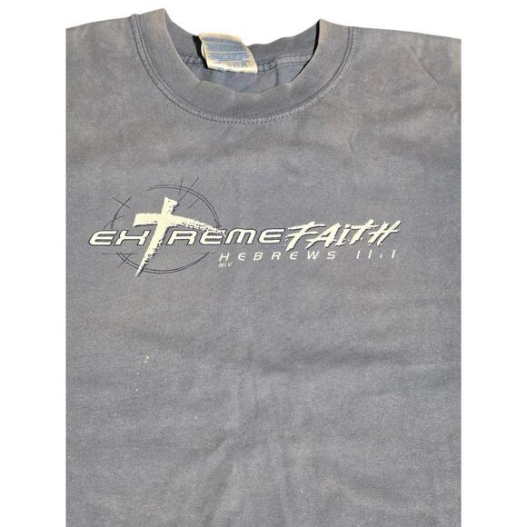 Vintage Extreme Faith Jesus Surfer Tee Hebrews 11:1 Graphic Shirt Blue L B28 - Picture 2 of 7